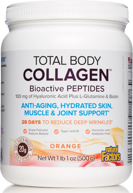Natural Factors, Total Body Collagen, Bioactive Peptides Powder for Healthy Skin, Hair & Joints, Orange