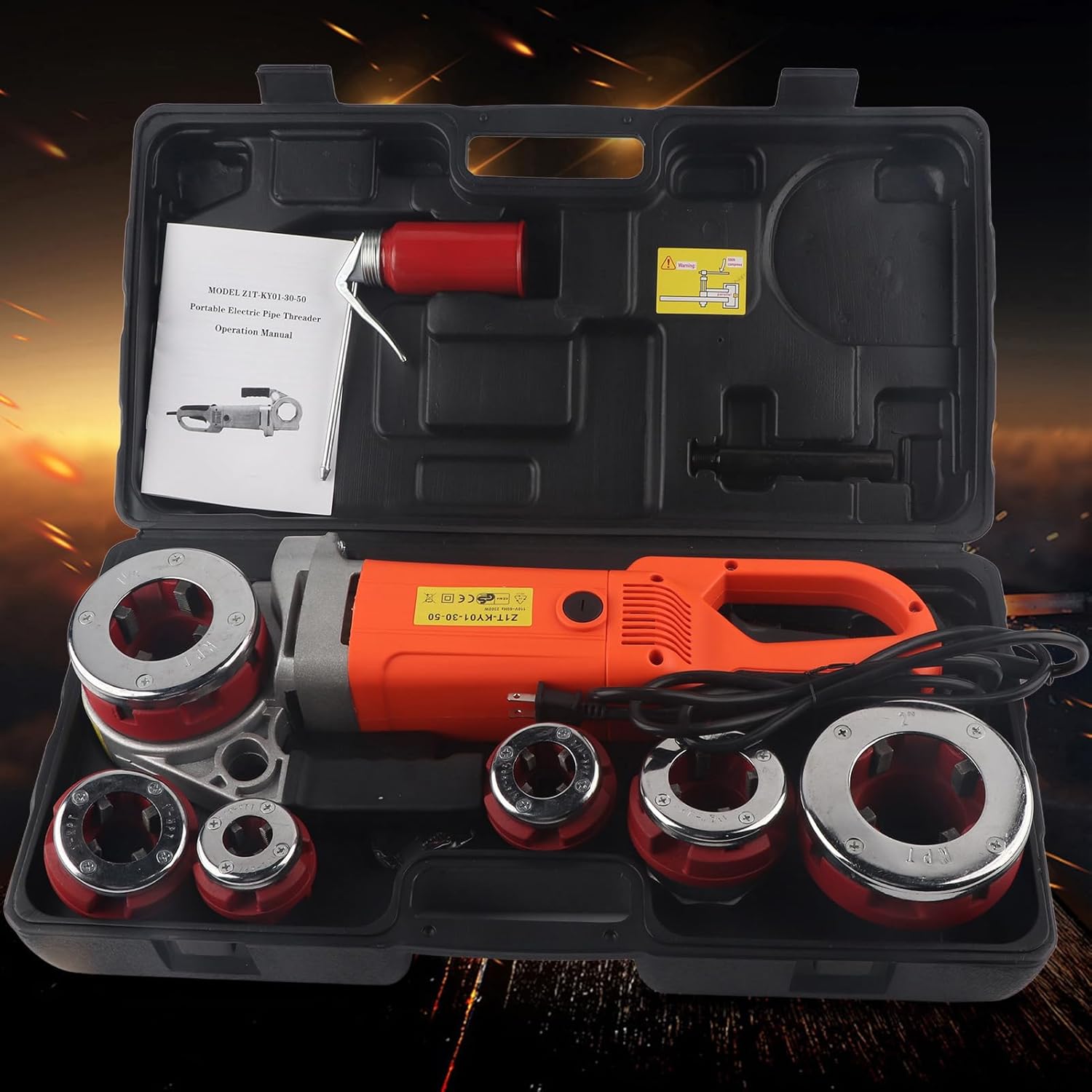 Hilitand Portable Handheld Electric Pipe Threader Threading Machine With 6 Dies for Industrial Use (US Plug 110V)