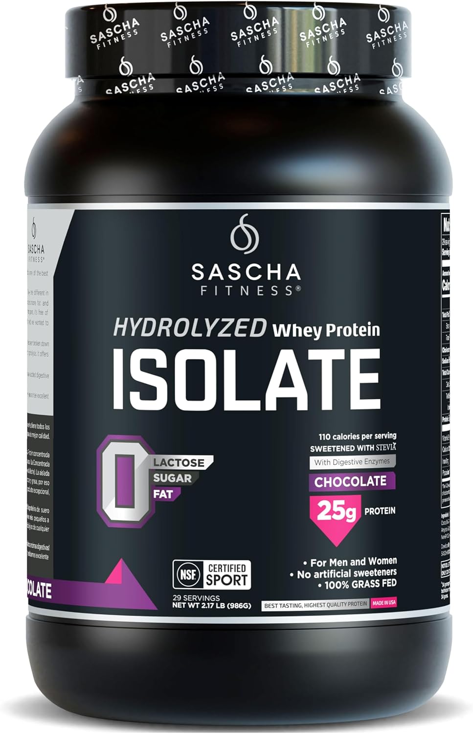 SASCHA FITNESS Hydrolyzed Whey Protein Isolate,100% Grass-Fed (2 Pound,Chocolate)