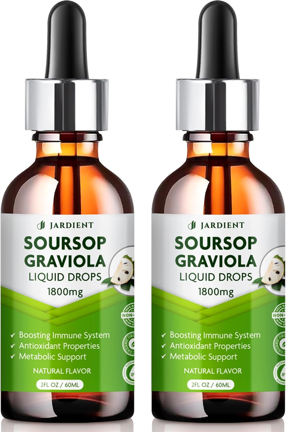 Jardient Soursop Bitters Liquid Oil : Graviola Soursop Extract- Organic for Cell Support and Regeneration- Soursop Tincture Edible 2 fl oz (Pack of 2), 60ml x 2 Packs