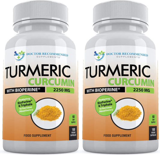 Turmeric Curcumin with Bioperine - 360 Veggie Capsules - 2250mg 95% Curcuminoids with Black Pepper Supplement and Triphala (Pack of 2)