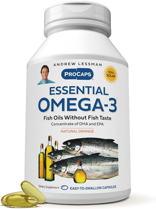 ANDREW LESSMAN Essential Omega-3 Orange - 180 Softgels - Ultra-Pure, High Potency Omega-3 Oils. High DHA, No Stomach Upset, No Contaminants, No Mercury. Small Easy to Swallow Softgels
