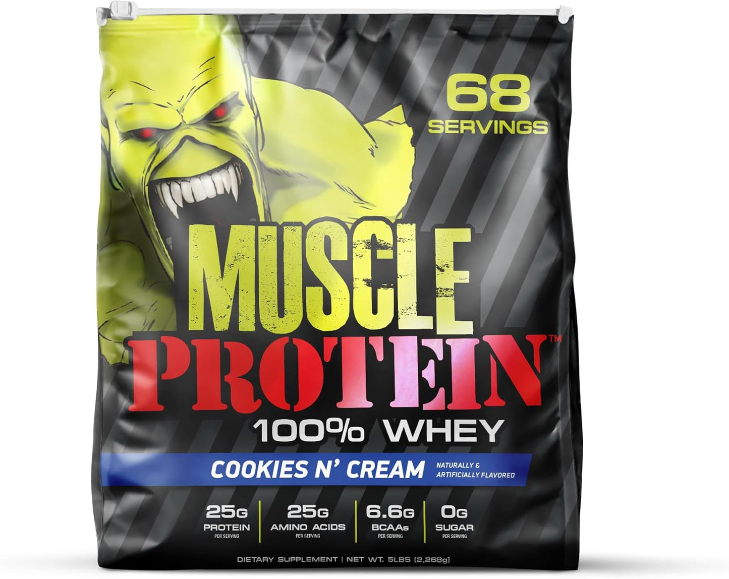 Muscle Protein Whey Powder [5 lbs/Pack of 1]– Cold Filtered, 25g Pure Protein, 6.6g BCAAs (Packaging May Vary) (5 Pound (Pack of 1), Cookies & Cream)