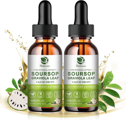Lukaree 100% Pure Soursop Leaf Extract Drops, 10X Concentrated Graviola Soursop Bitters Liquid for Immune Digestive Energy, Cold-Extracted with High Potency, Alcohol-Free, Vegan & Non-GMO (4 FL.OZ)