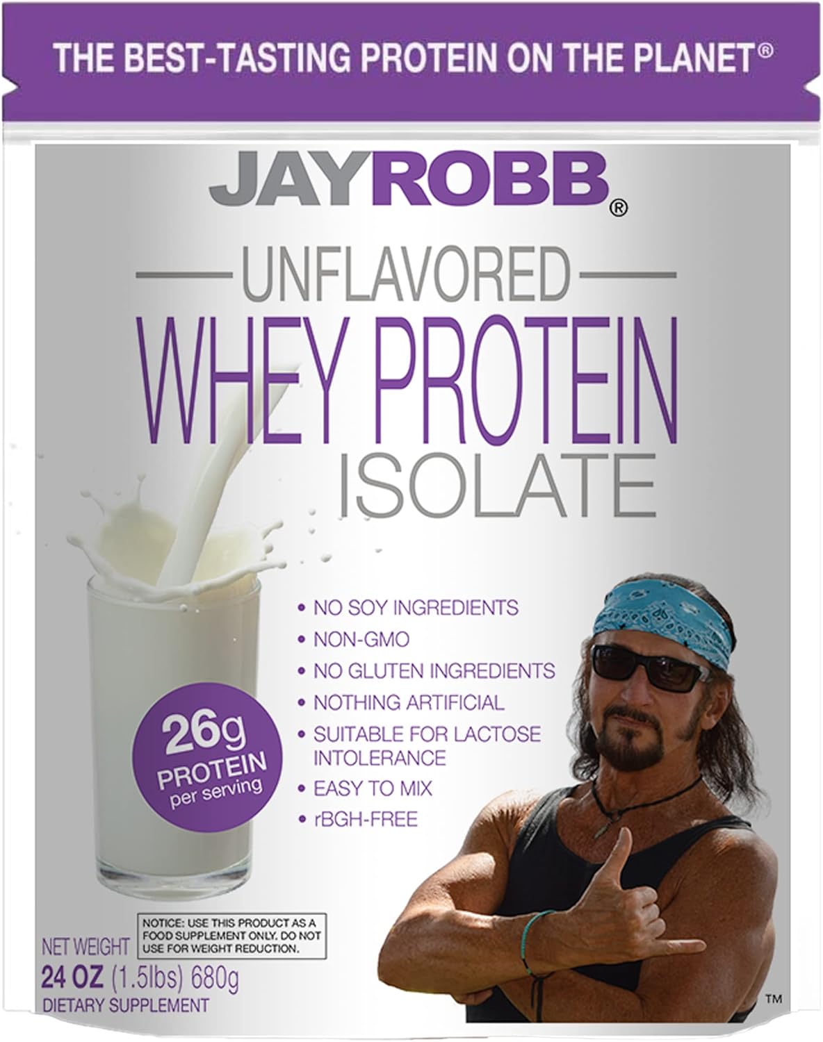Jay Robb - Grass-Fed Whey Protein Isolate Powder, Outrageously Delicious, Unflavored, 23 Servings (24 Ounce)