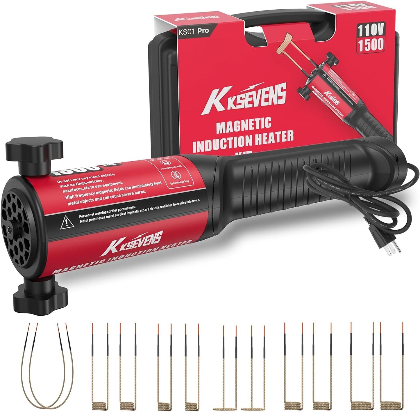 Induction Heater 1500W 110V Bolt Removal,Handheld Magnetic Induction Heater Tool with 12 Coils for Rusty Screw Removing,Red