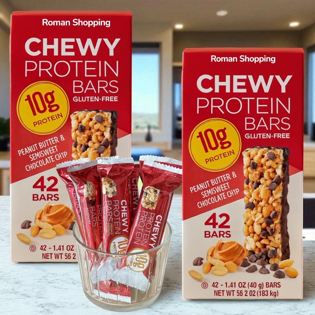 Chewy Protein Bars – 2 Boxes (84 Count), 1.41 oz Each, Quality Kirkland, Peanut Butter & Semisweet Chocolate Chip, 10g Protein, Kosher, Gluten Free