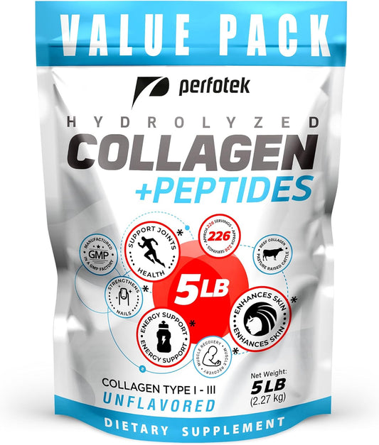 Collagen Powder for Women Men (5Lb) Types I & III Unflavored Easy to Mix Hydrolyzed Protein Peptides Non-GMO Grass-Fed Gluten-Free Kosher Pareve Healthy Hair Skin Joints and Nails