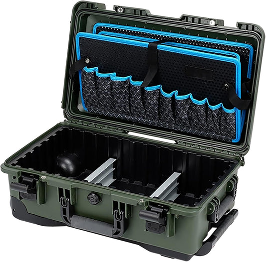 BORY Waterproof Rolling Hard Case,22 inch Green Safety Equipment Toolbox with Pockets for Tools Part,Electronics Transport