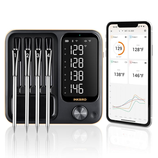 4-Probe WiFi Wireless Meat Thermometer with 360°Readable LCD Standalone Base, WiFi and Bluetooth 5.3 Unlimited Range, IPX8 Waterproof Food Kitchen Thermoemter for BBQ, Grill, Smoker, Oven, Rotisserie