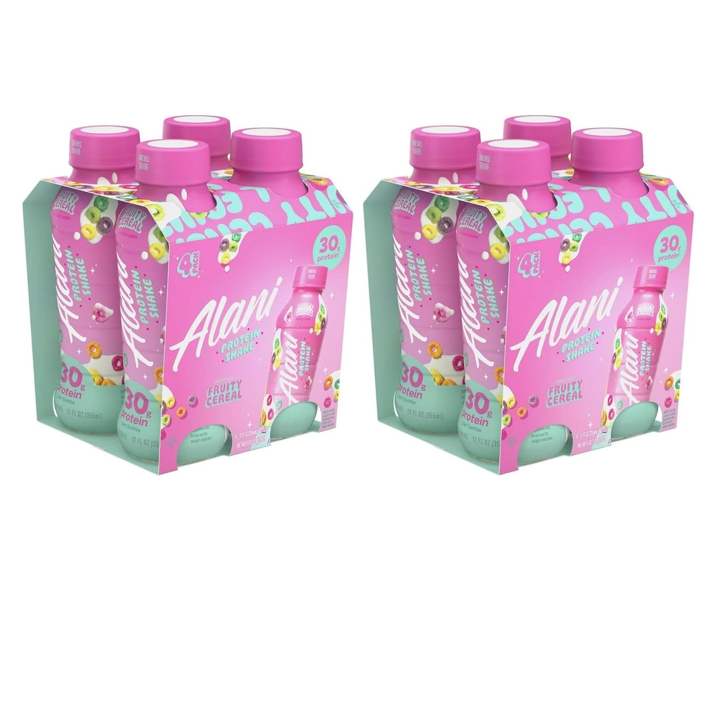 Alani-Nu Protein Shake, Fruity Cereal Flavor, 30g Protein Per Bottle, Lactose-Free, Gluten-Free, Low Sugar, High-Protein Drink for Muscle Growth, Perfect for Breakfast or Post-Workout, 2 Box With 4Ct Each