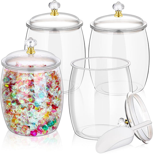 4 Pcs Candy Jars With Lids&Spoons 1\/2 Gallon Clear Plastic Cookie Container Large Airtight Apothecary Storage Organization Hard Snack Buffet Canister for Wedding Home Décor Kitchen Bar Decoration