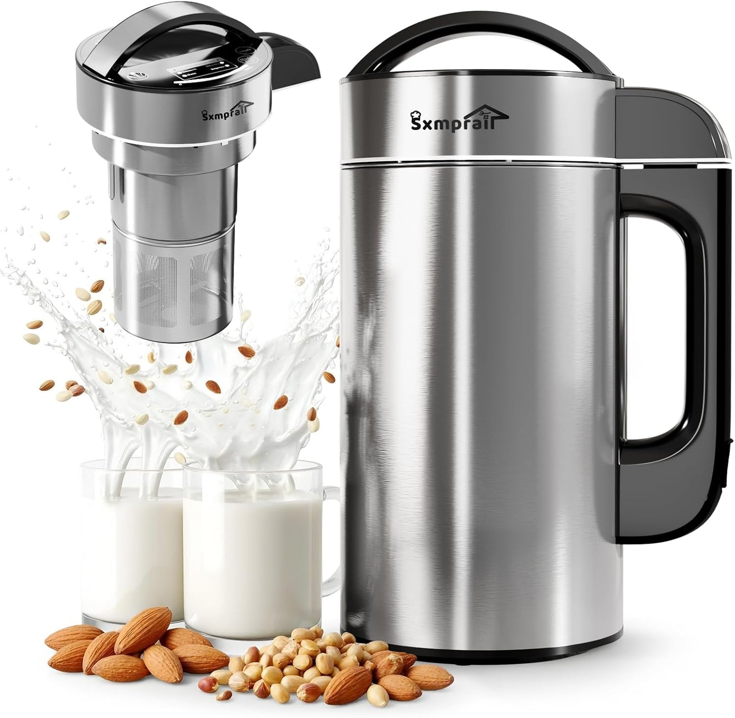 50oz Almond Milk Maker Machine (Built-in Filter) 100% 304 Stainless Steel, Make Plant Based Milk, Soup & Juice, 6-7 Cups Per Batch, Automatic Cleaning, 8-IN-1 Nut Milk Maker for Soy & Oat (Silvery)