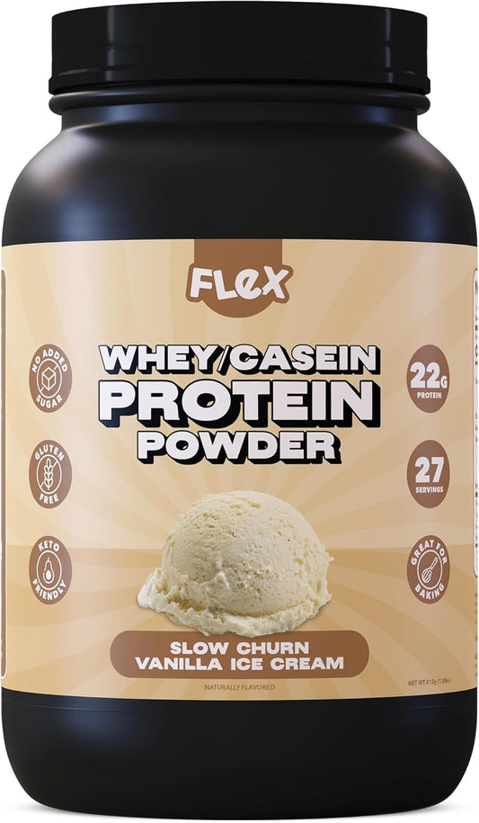Flexible Dieting Whey Protein Powder, Slow Churn Vanilla Ice Cream | Low Net Carbs, Gluten Free, No Sugar Added | 1.8 Lb - 27 Servings