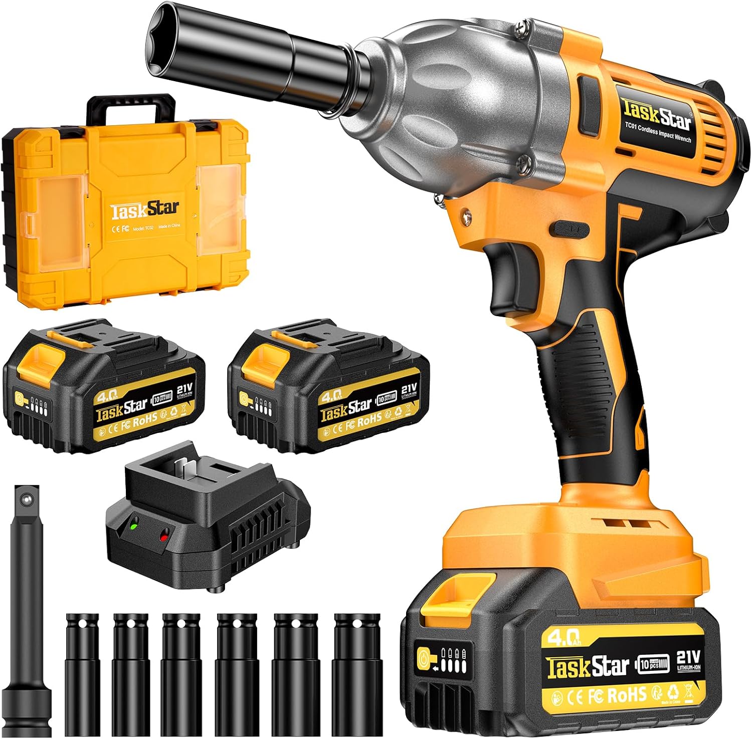 Cordless Impact Wrench 1\/2 Inch, 1200N·m(886ft・lbs) Brushless High Torque Impact Gun, 21V Electric Impact Driver, 2x4.0Ah Batteries, Charger & 6 Sockets, Variable Speeds for Car\/Truck RV\/Mower