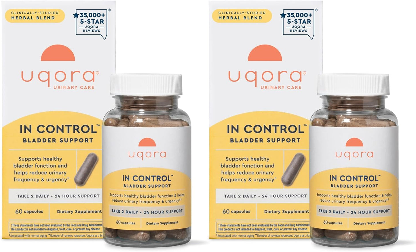 Uqora in Control Bladder Support - Daily Bladder Care & Support for Urinary Comfort - Made with botanicals, Like Horsetail & Spicebush - Gluten-Free & Vegetarian - 120 Capsules (2 Pack)