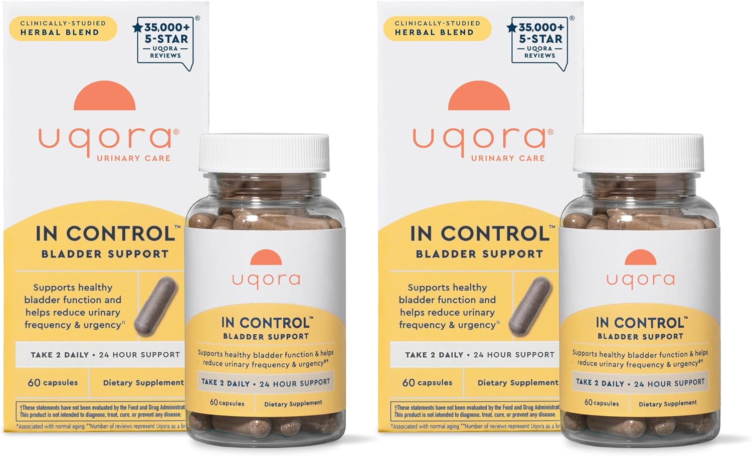 Uqora in Control Bladder Support - Daily Bladder Care & Support for Urinary Comfort - Made with botanicals, Like Horsetail & Spicebush - Gluten-Free & Vegetarian - 120 Capsules (2 Pack)