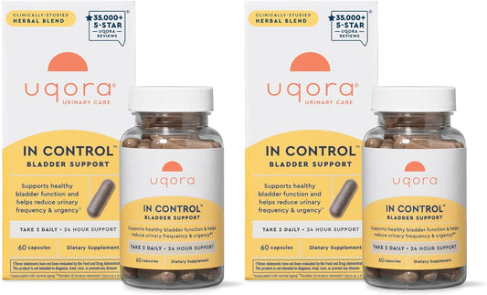 Uqora in Control Bladder Support - Daily Bladder Care & Support for Urinary Comfort - Made with botanicals, Like Horsetail & Spicebush - Gluten-Free & Vegetarian - 120 Capsules (2 Pack)