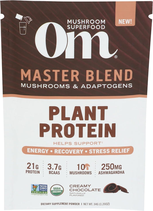 Om Mushroom Superfood Organic Chocolate Master Blend Protein Single, 1.2 Oz