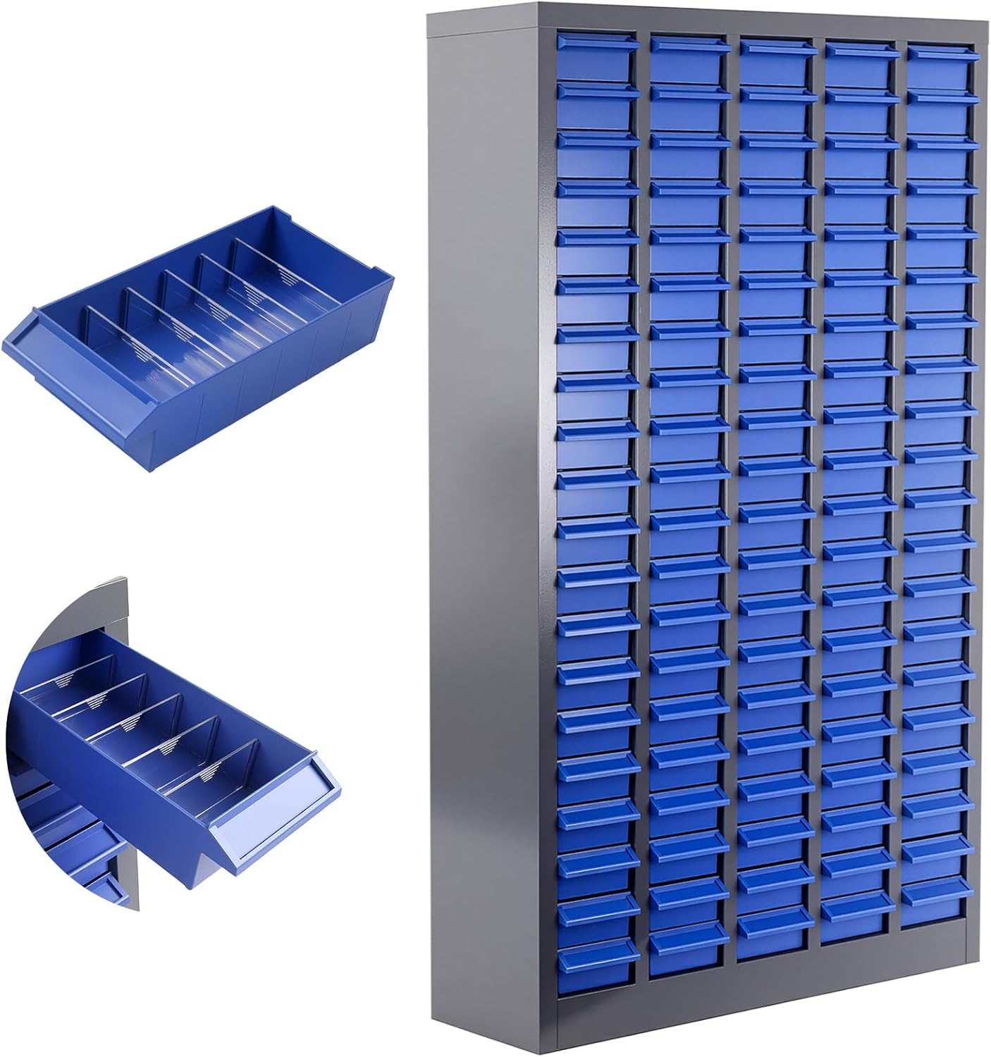 Part Cabinet with 100 ABS Drawers Dividers & Labels Stainless Steel Frame Bolt and Nut Tool Storage Cabinets, Hardware Organizer Bolt Bin Cabinet for Tool Hardware Storage and Office Supplie