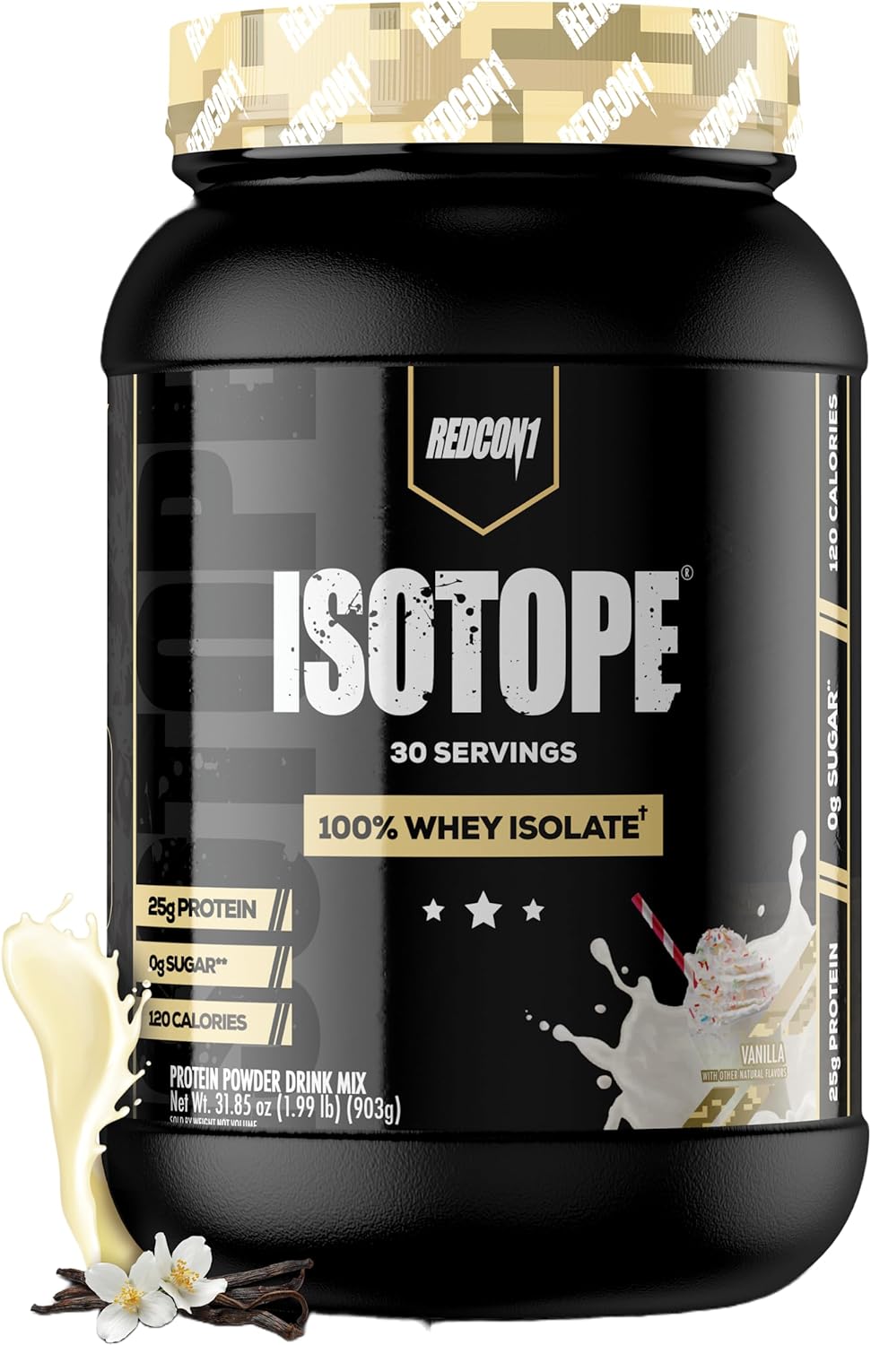 REDCON1 Isotope 100% Whey Isolate, Vanilla - Keto Friendly Whey Protein Powder - Low Carb + No Added Sugar Whey Protein Isolate - Lactose Free Keto Protein Powder (30 Servings)