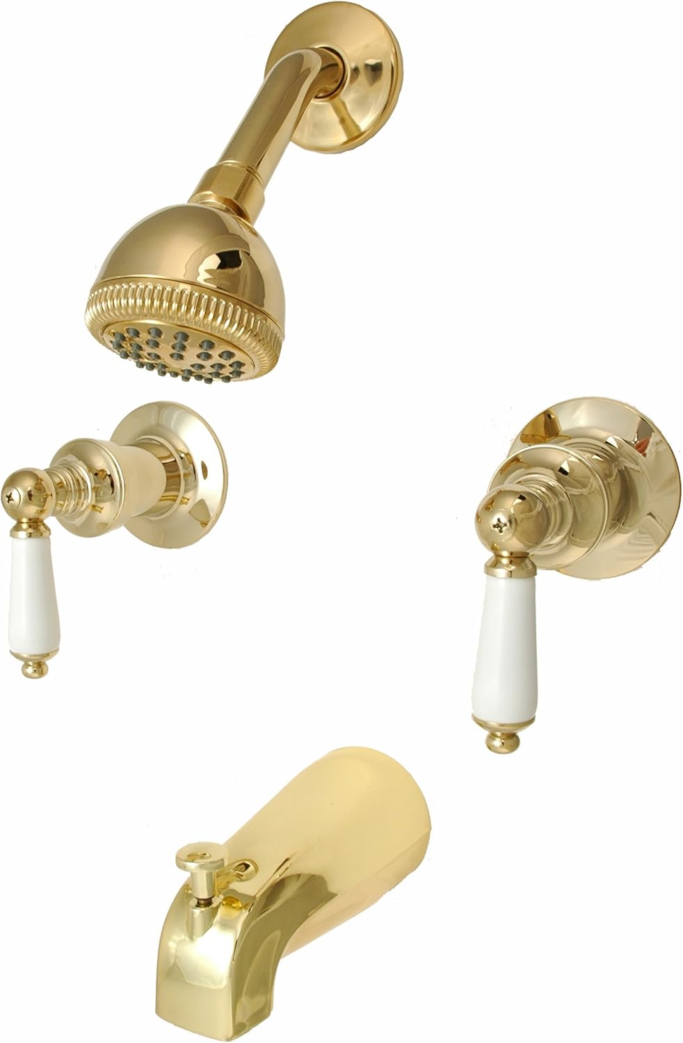 Trim Kit for 2-handle Shower Valve, Porcelain Lever Handle, Fit Price Pfister Compression Stem Showers - By PlumbUSA Polish Brass Finish
