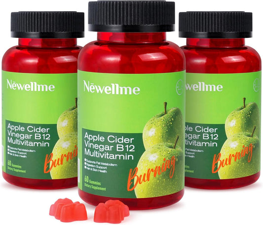 NEWELLME Apple Cider Vinegar Gummies B12 Multivitamin,ACV Supplement Gummy Vitamins,Vegetarian Supplement for Women & Men,Non GMO,Support Normal Energy Levels & Gut Health 60 Gummies(180)