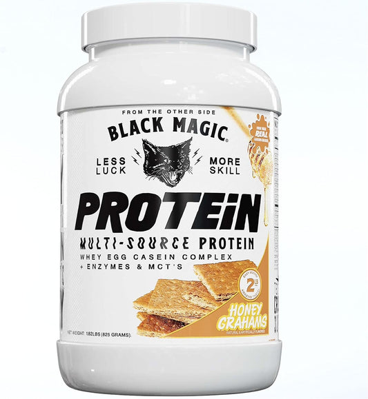 Magician Black Magic Multi-Source Whey Protein Powder - Whey, Egg, Casein Complex with Enzymes & MCT's Keto, Low Sugar Pre/Post Workout Honey Graham Crackers Flavor 24g 2 LB, Pack of 1