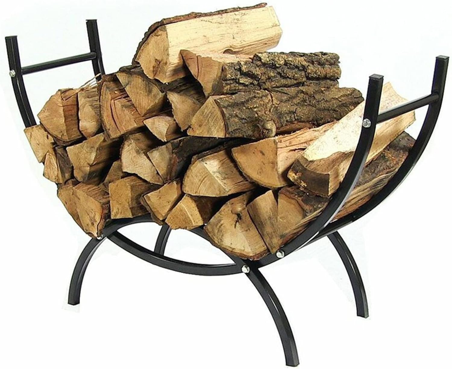Arced Log Rack Holder for Fireplace Pit, Heavy Duty Steel Firewood Stacker Stand, Home Back Porch Wood Storage