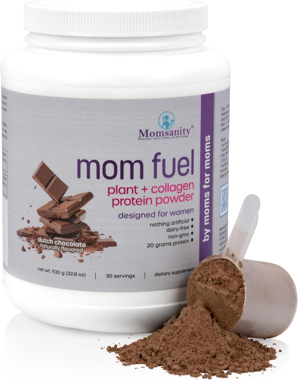 Momsanity Dairy-Free Meal Replacement Protein Powder for Women - Plant & Collagen Protein Blend | 20g Protein (Dutch Chocolate)