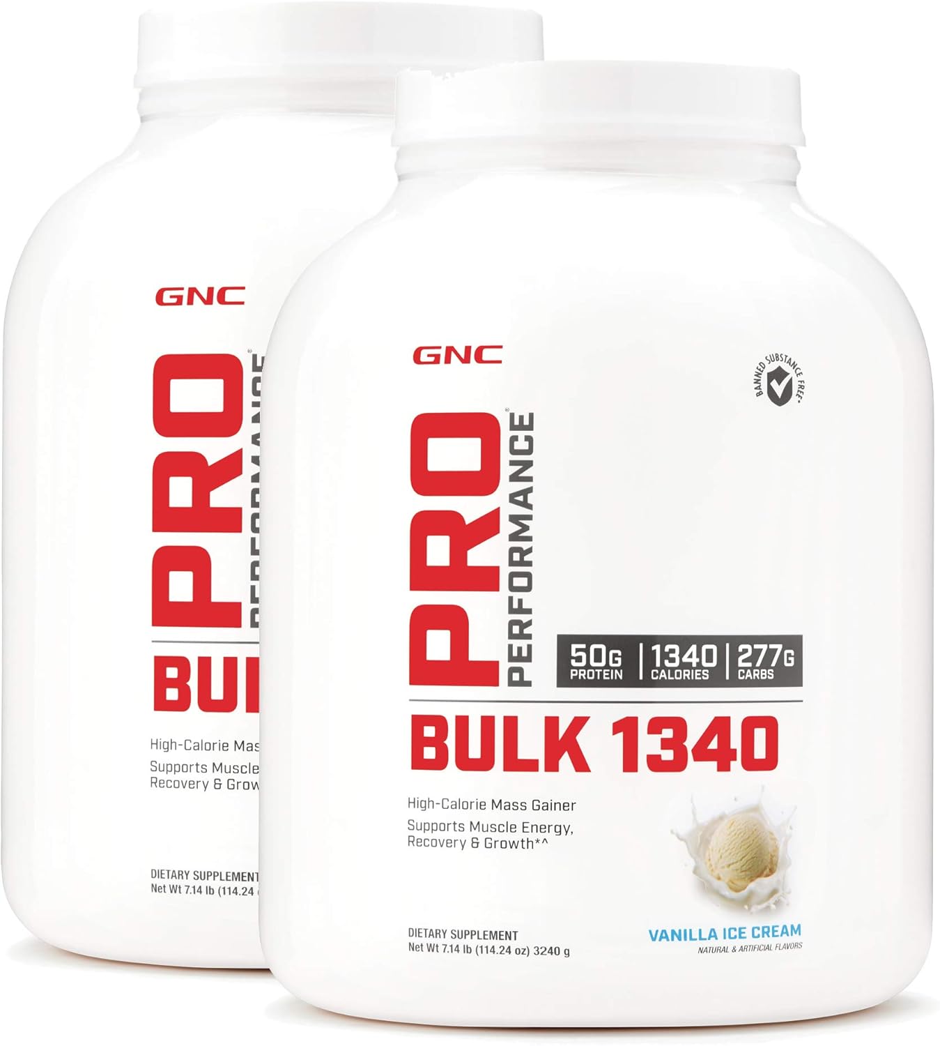 GNC Pro Performance Bulk 1340 - Vanilla Ice Cream, Twin Pack, 9 Servings per Bottle, Supports Muscle Energy, Recovery and Growth