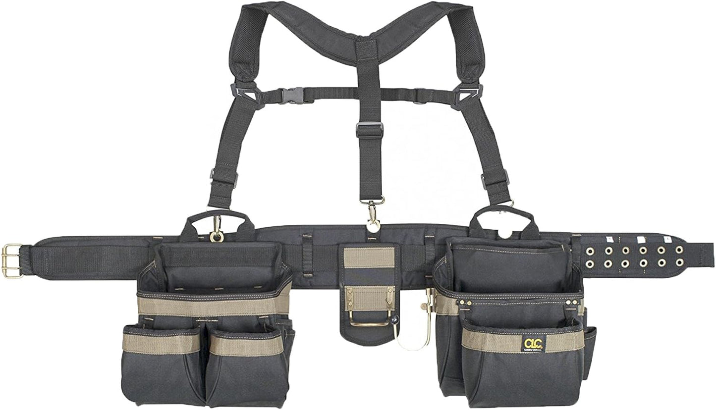 Custom Leathercraft6714 Heavy Duty Framers 5 Piece Comfort-lift Combo Tool Belt Apron, 31 Pocket,Black