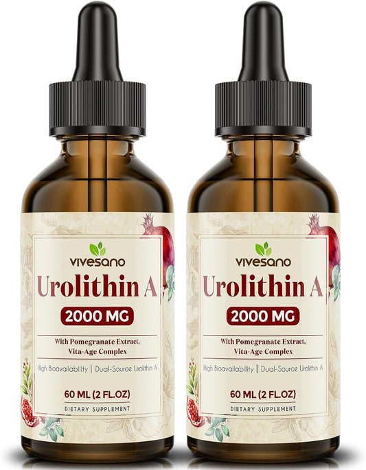 Urolithin A 2000mg Liquid Drops with Pomegranate Extract, Vita-Age Complex, High Bioavailability (2 Pack)