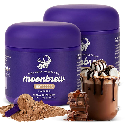 MoonBrew Nighttime Magnesium Hot Cocoa, Natural Sleep Aid Drink Mix for Adults, 2-Pack - Calming Melatonin-Free Sleep Support - Sleepy Hot Chocolate Powder with L-Theanine, Chamomile & Zinc Glycinate