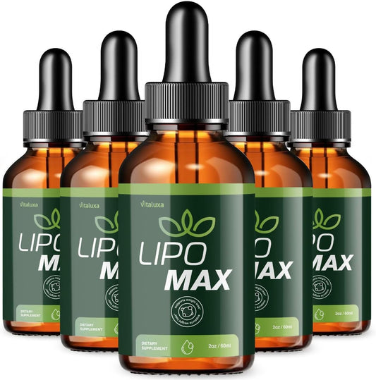 (5 Pack) Lipo Max Drops Lipomax Advanced Liquid Drop Formula Maximum Strength Overall Health & Wellness Supplement, Official LipoMaxx Premium Blend All Natural Daily Support (10oz / 150 Servings)