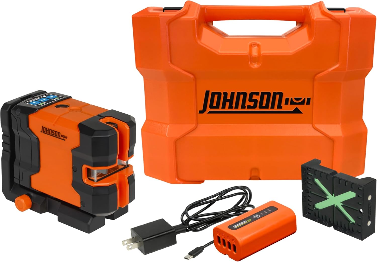 Johnson Level & Tool JLD300-GN2D Laser Level, Self-Leveling Cross-Line & 2 Dot Laser with GreenBrite® Technology, Magnetic Base, Hard-shell Carry Case, Lithium Ion Battery, Magnetic Target