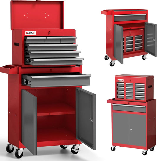 Tool Chest 7-Drawer | 40'' H Rolling Tool Chest with Wheels | Detachable Top Metal Tool Box | Garage Storage Cabinet for Repair Room,Warehouse | Rolling Tool Box with Hooks,Liners,Tray Divider | Red
