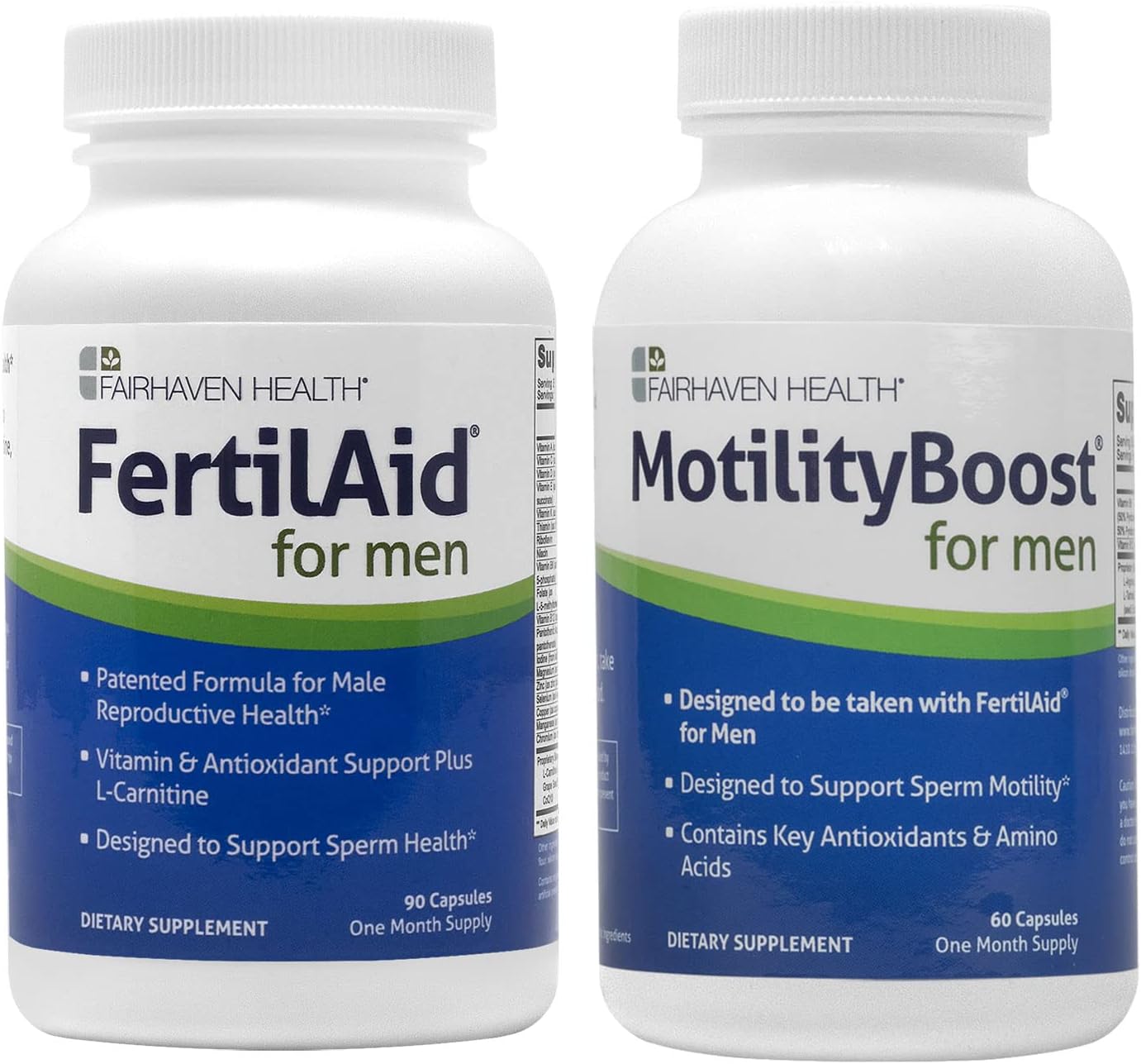 FertilAid for Men and MotilityBoost Combo, Prenatal Vitamins and Male Fertility Supplement to Support Count and Motility with L-Carnitine, CoQ10, Zinc and More, 150 Capsules, 1 Month Supply