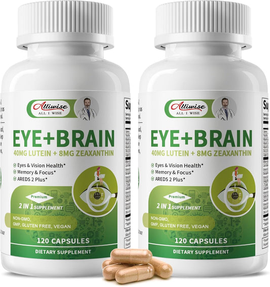 Alliwise 2 Pack Lutein Eye Vitamins 14 in 1 Supplement Eye Vitamins for Ocular Health, Dry Eye Support, Memory & Focus Supplement, Contains Zeaxanthin, Zinc, Vitamins A\/C\/E, 240 Capsules Total