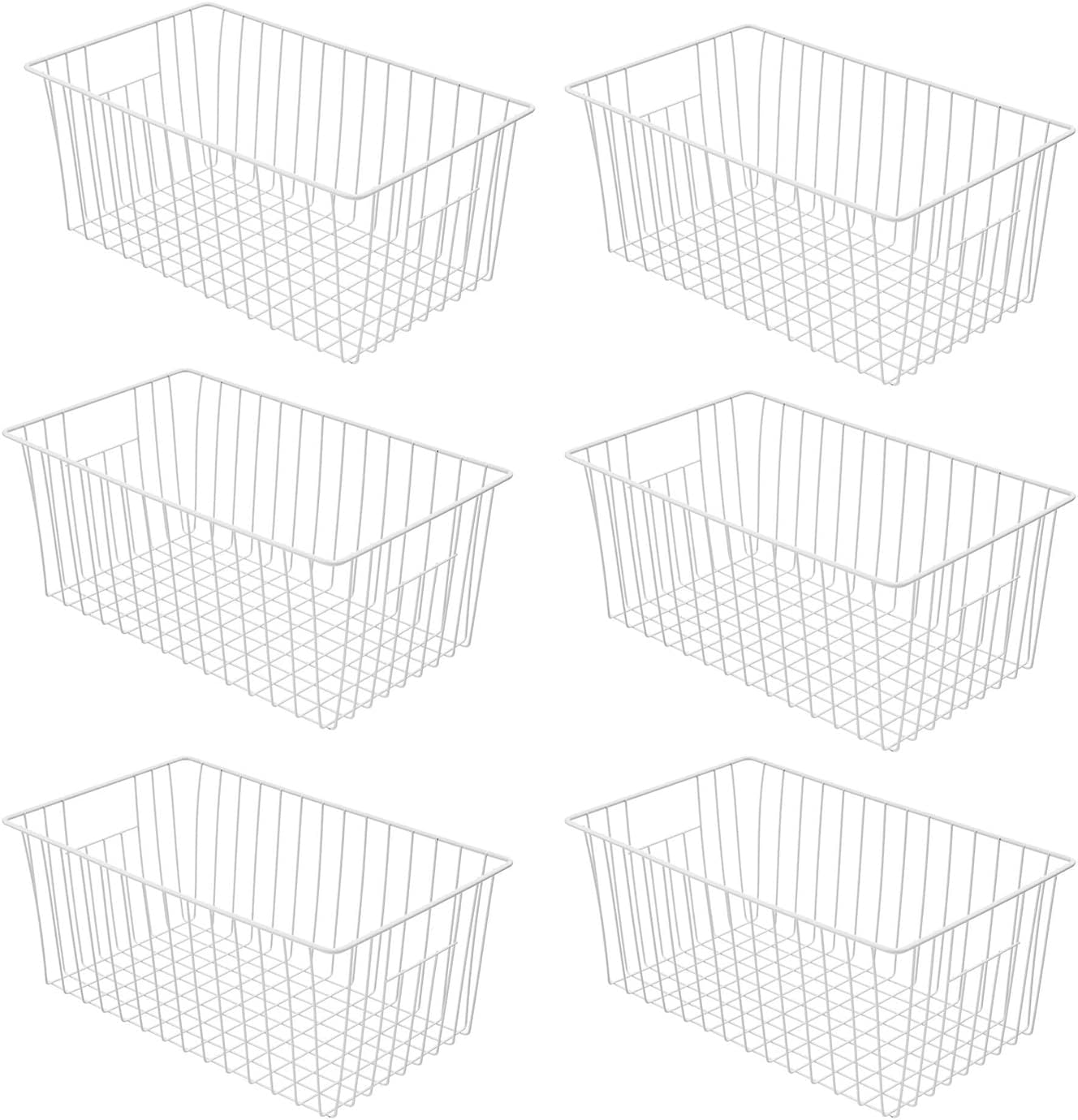 lonpute 16inch Farmhouse Freezer Wire Baskets Organizer Storage Bins Large Organizer Baskets with Handles for Storage, Office, Kitchen, Pantry, Cabinet, Closets - Set of 6 (White 6)