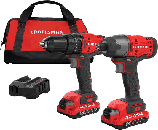 CRAFTSMAN V20 MAX Cordless Drill and Impact Driver, Power Tool Combo Kit with 2 Batteries and Charger (CMCK200C2AM)