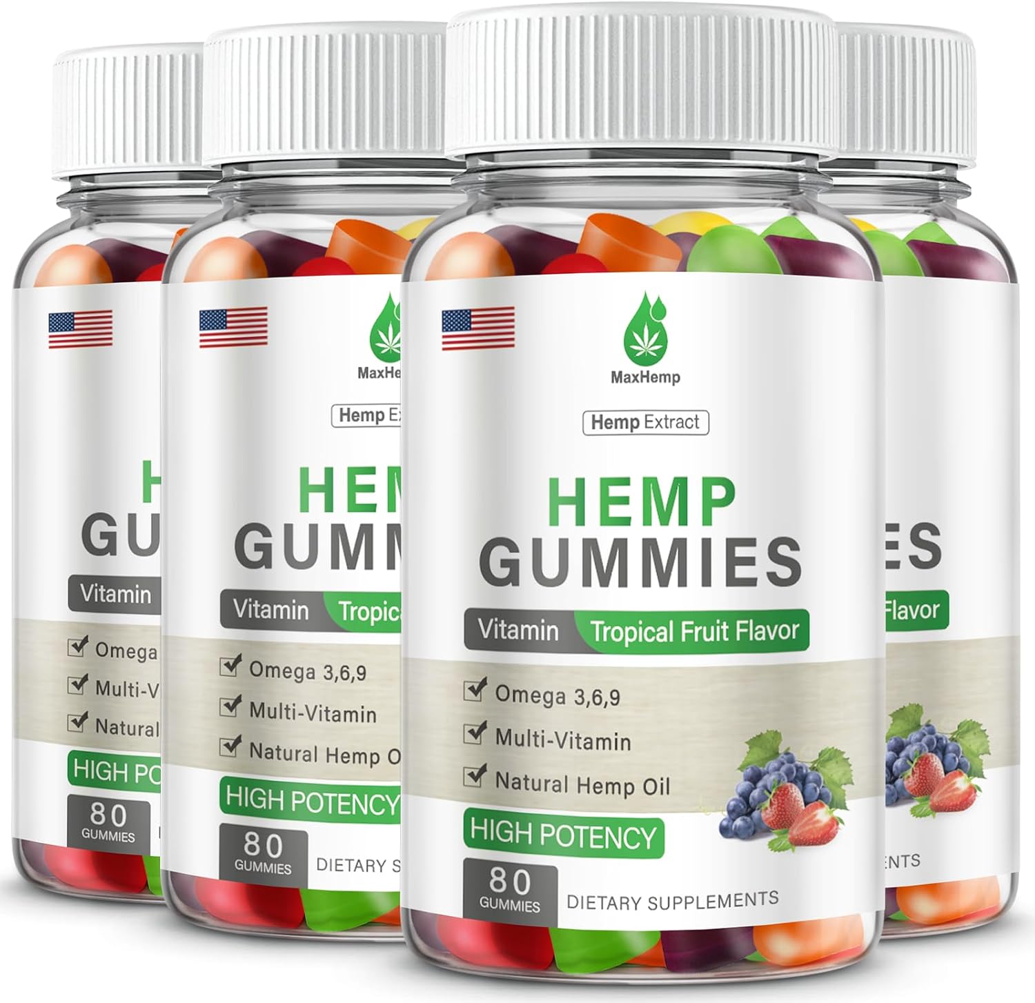 4 Pack Organic Hemp Gummies Extra Strengthen High Potency with Pure Hemp Oil Extract Vegan Edible Bear Candy for Relaxation and Peace