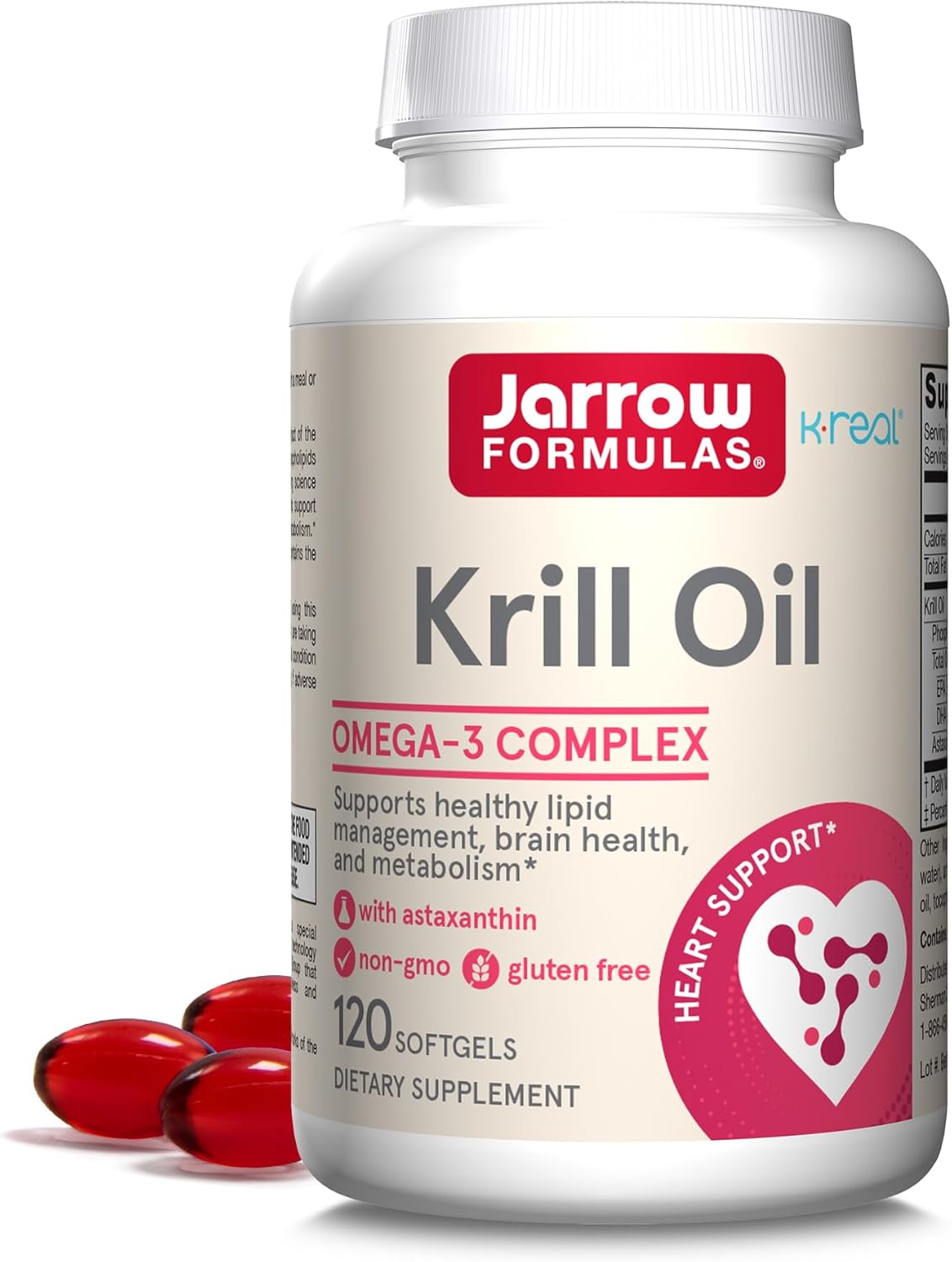 Jarrow Formulas Krill Oil - Phospholipid Omega-3 Complex with Astaxanthin - 120 Softgels - 60 Servings - Supports Lipid Management, Metabolism, Brain & Heart Health - EPA & DHA - Gluten Free - Non-GMO