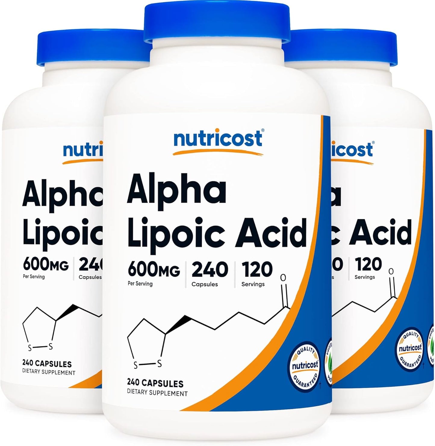 Nutricost Alpha Lipoic Acid 600mg, 240 Vegetarian Capsules - Gluten Free, Soy Free & Non-GMO, 120 Servings (3 Bottles)