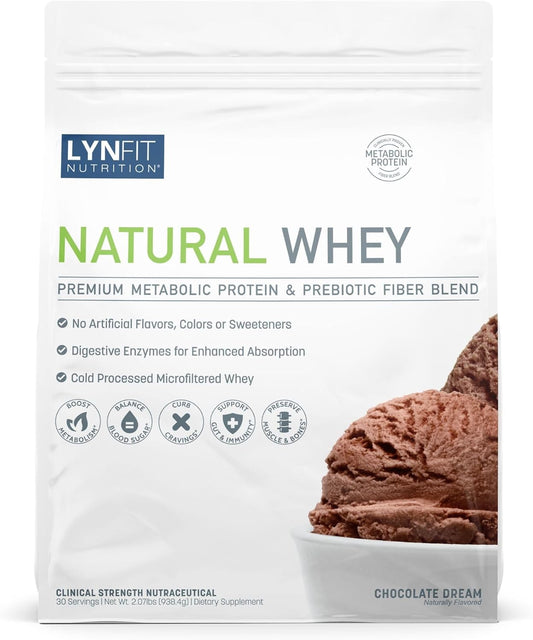Metabolic Boosting Natural Whey Lactose & Sugar-Free Protein w/Prebiotic Fiber | Chocolate Bliss | 30 Servings