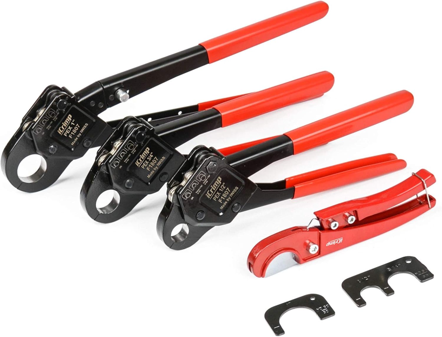 iCrimp Angle Head F1807 PEX Pipe Crimping Tool for Copper Rings - 1\/2&3\/4&1-inch Three Crimper Set with Cutter, Suitable for Tight Spaces