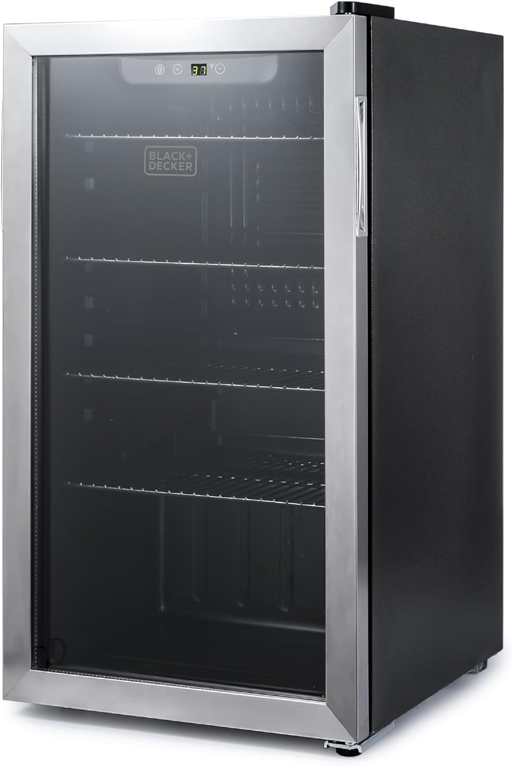 BLACK+DECKER 3.3 Cu. Ft. Beverage Cooler, Beverage Fridge with Double Pane Glass Door, Drink Fridge and Beverage Refrigerator with 112-Can Capacity for Home Bar and Home Office with LED Display