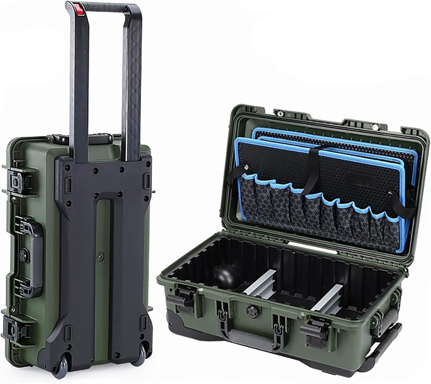 ALUBOX 22-Inch Green Large Waterproof Trolley Toolbox with Pockets, Plastic Organizer with Dividers, Portable Hardware Storage for Homeowners, Professionals, DIY Projects, Tool Organizer Storage