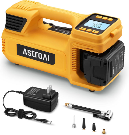 AstroAI TC4 Portable Air Compressor Tire Inflator, 470W 18V Cordless Air Pump for Truck Tires with 4000mAh Battery, 150PSI Heavy Duty Air Compressor with Digital Display for Car, RVs, SUV