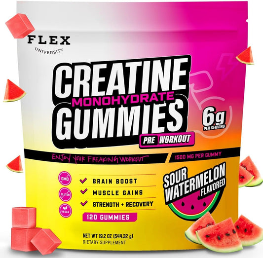 Creatine PreWorkout Gummies for Men Women 6g, Creatine Monohydrate Pre Post Workout Recovery Muscle Building Supplement Protein Chewables, Vegan Watermelon Creatina Gym Booty Growth Gains (120 Ct)